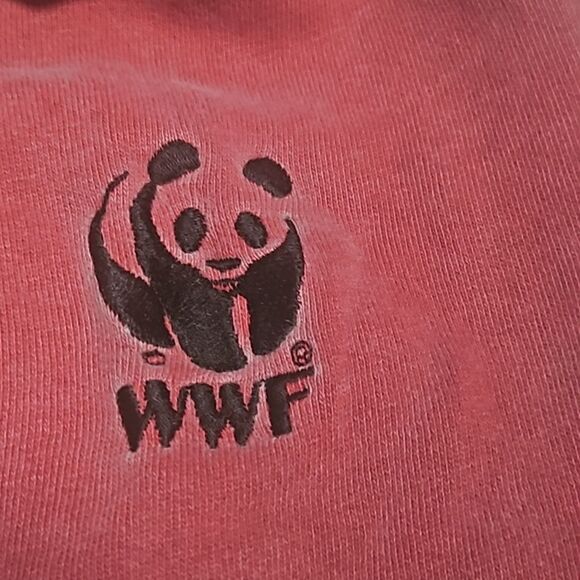Vintage Y2K WWF Panda Bear Animal Logo 100% Cotton Red Hoodie Med - Picture 4 of 9